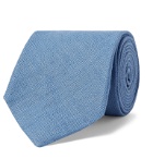 Drake's - 8cm Basketweave Linen Tie - Blue