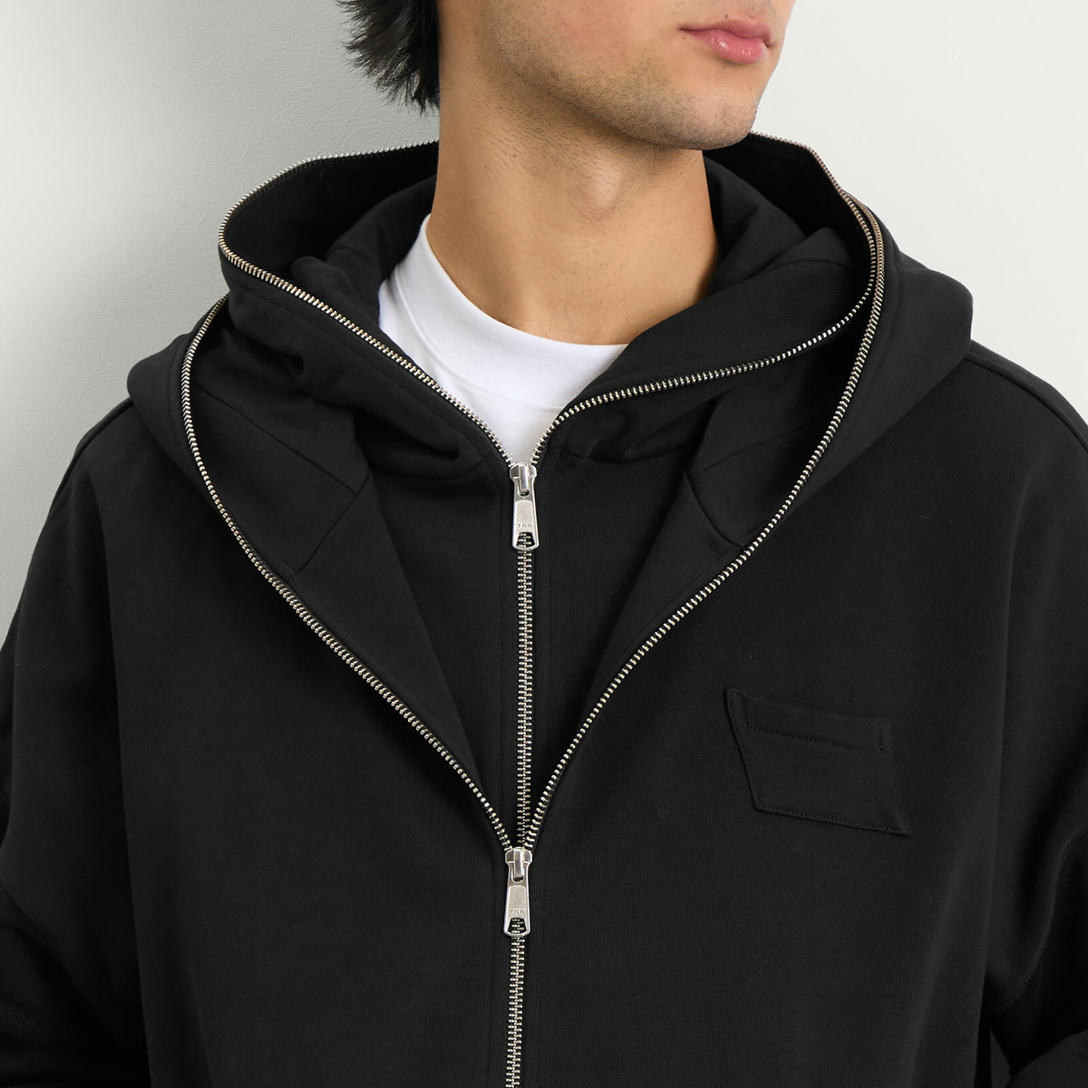 Le Père Men's Double Zip Hoodie in Black