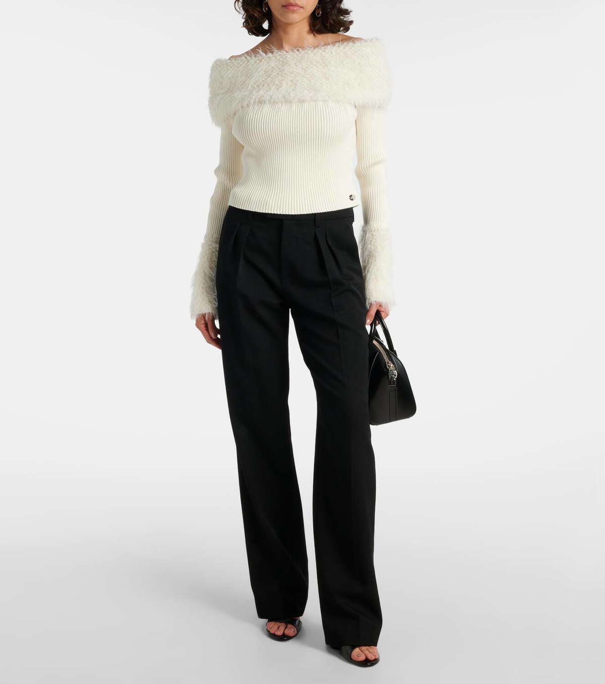Jean Paul Gaultier Ribbed-knit faux fur-trimmed top
