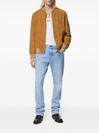 Versace Brown Logo-Debossed Suede Jacket