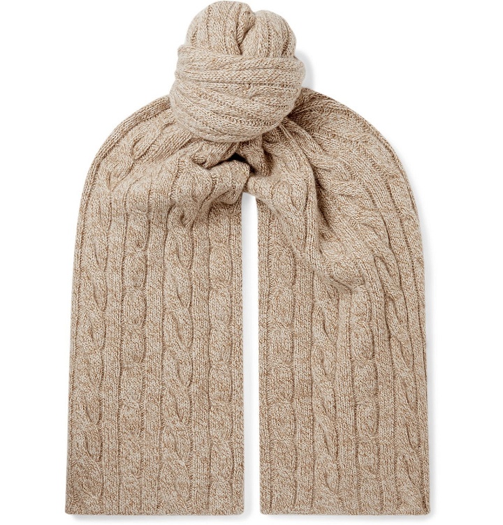 Photo: Loro Piana - Cable-Knit Mélange Baby Cashmere Scarf - Brown