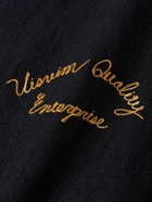 Visvim - Embroidered Wool and Linen-Blend Twill and Full-Grain Leather Varsity Jacket - Blue