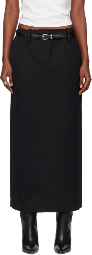 Photo: TONYWACK Black Low-Waisted Wool-Twill Belted Maxi Skirt