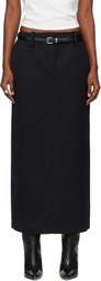 TONYWACK Black Low-Waisted Wool-Twill Belted Maxi Skirt