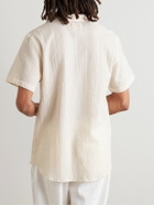 La Paz - Panama Convertible-Collar Striped Textured-Cotton Shirt - Neutrals