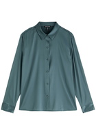 Eileen Fisher Stretch-silk Satin Shirt Dark Blue