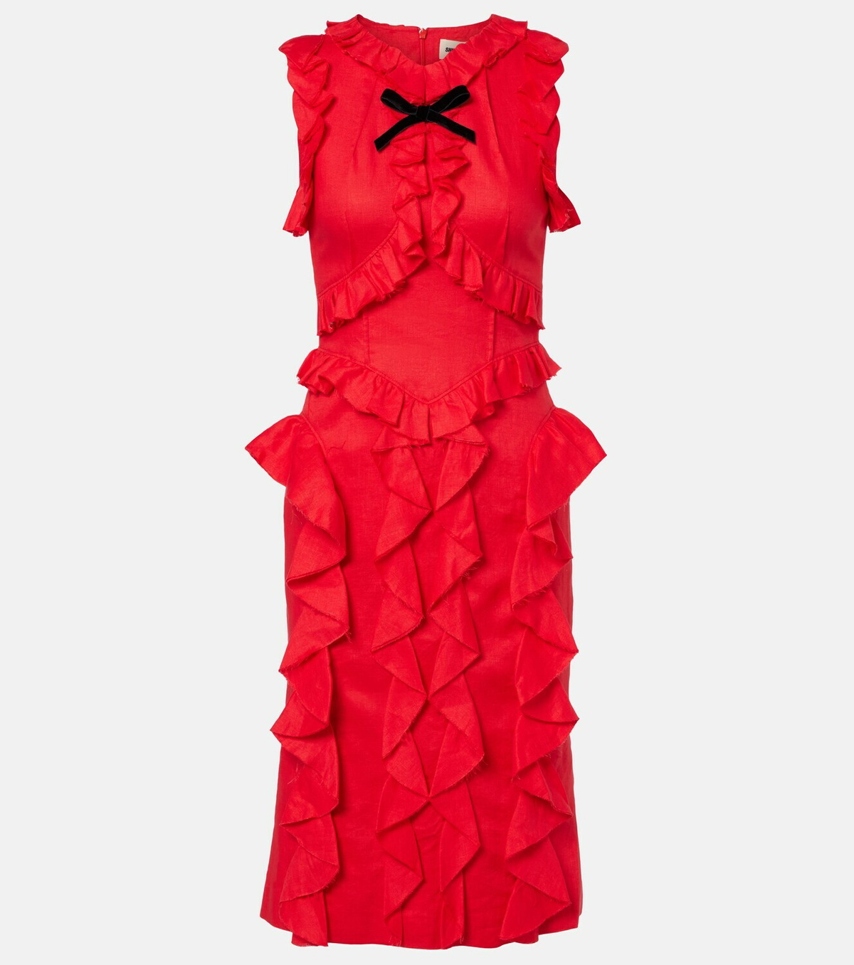 Shushu/Tong Bow-detail ruffled linen midi dress