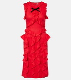Shushu/Tong Bow-detail ruffled linen midi dress