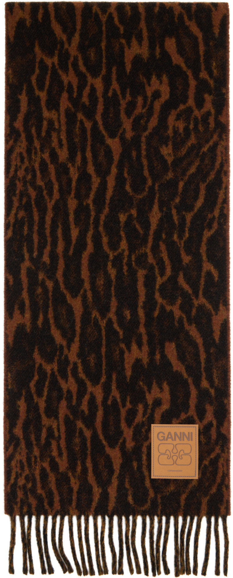 GANNI Brown Compact Wool Scarf