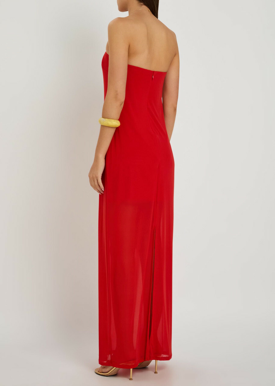 Staud Liliana Strapless Stretch-mesh Maxi Dress Red