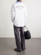 Acne Studios - Embroidered Organic Cotton-Blend Jersey Henley Sweatshirt - Gray