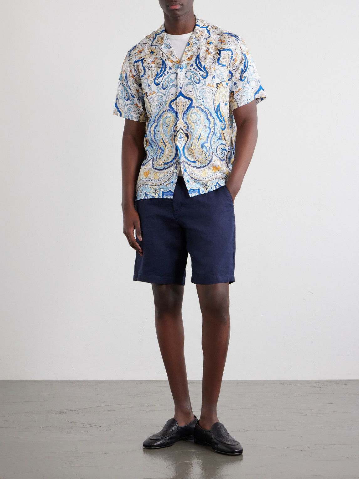 Orlebar Brown - Maitan Camp-Collar Printed Silk-Satin Shirt - Blue