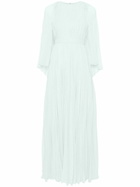 Huishan Zhang Green Plissé Cape Gown