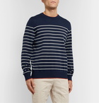 Brunello Cucinelli - Contrast-Tipped Striped Cotton Sweater - Blue