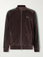 Needles - Logo-Embroidered Striped Cotton-Blend Velour Track Jacket - Brown