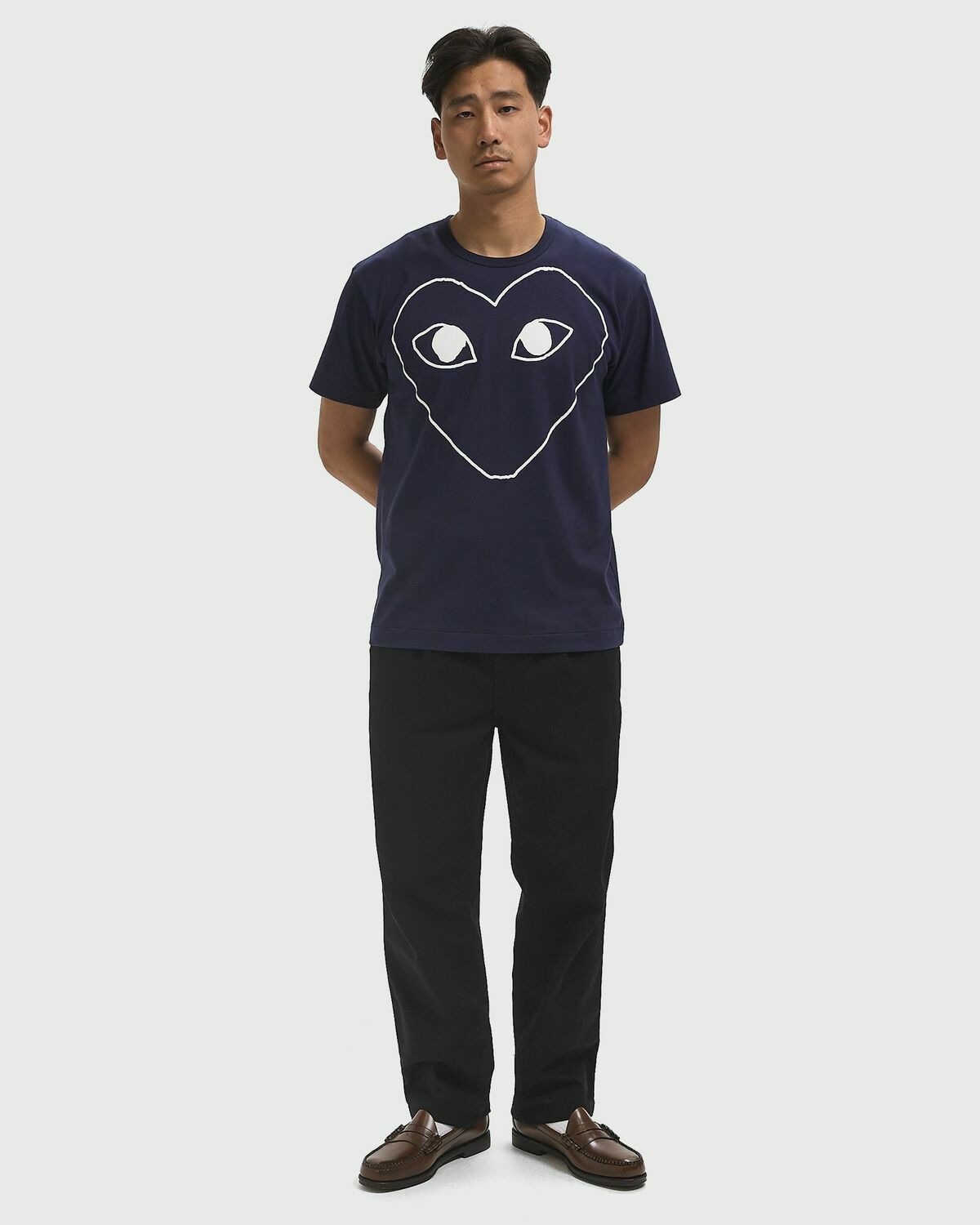 Comme des Garçons Play LOGO PRINT KNIT TEE Blue Mens Shortsleefe