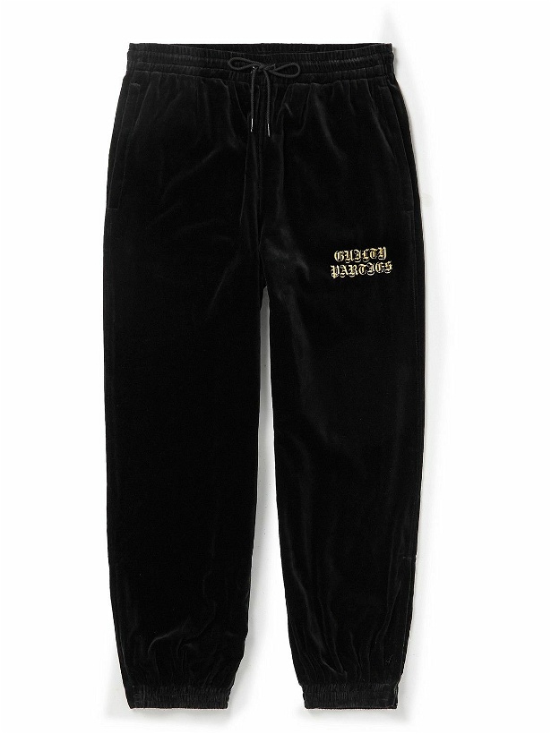Photo: Wacko Maria - Tapered Logo-Embroidered Cotton-Velvet Sweatpants - Black