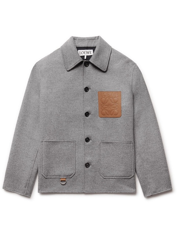 Photo: Loewe - Leather-Trimmed Wool and Cashmere-Blend Jacket - Gray