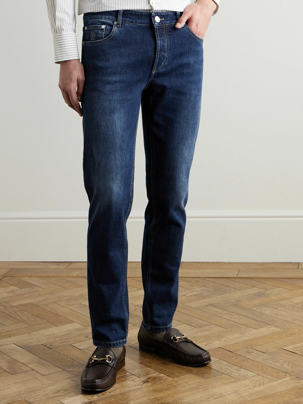 Brunello Cucinelli Blue Cotton Straight-Leg Jeans main image 1