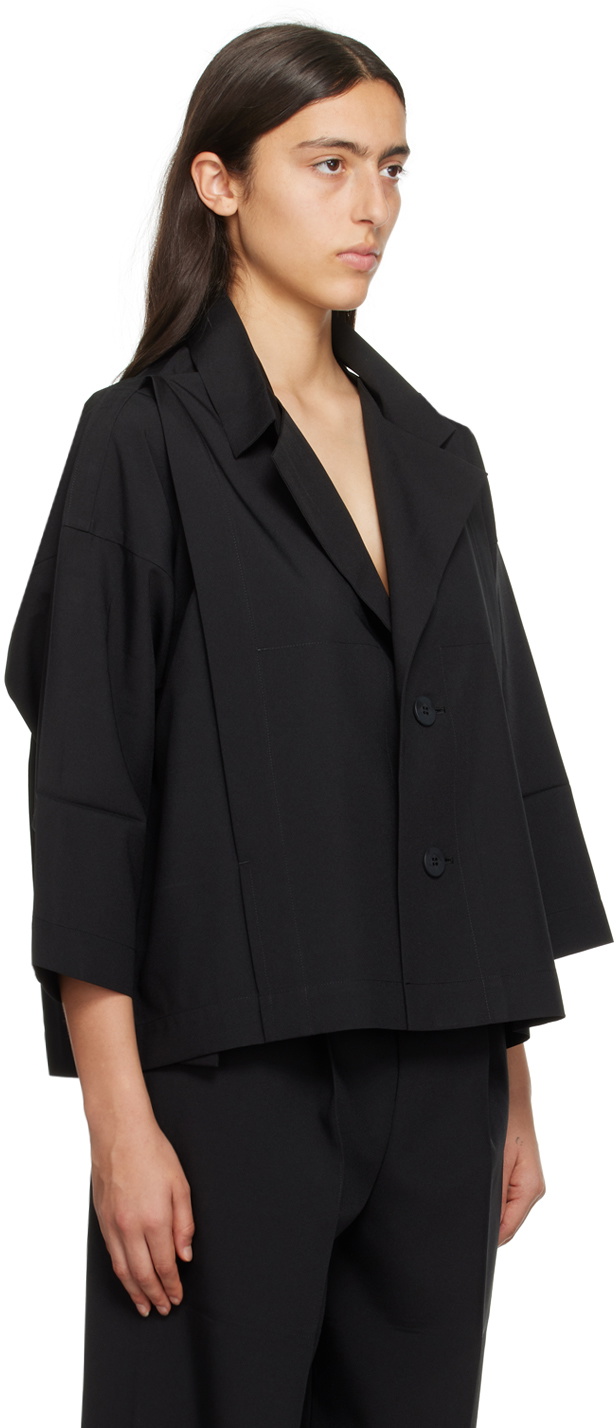 132 5. ISSEY MIYAKE Black Flat Tuck Jacket
