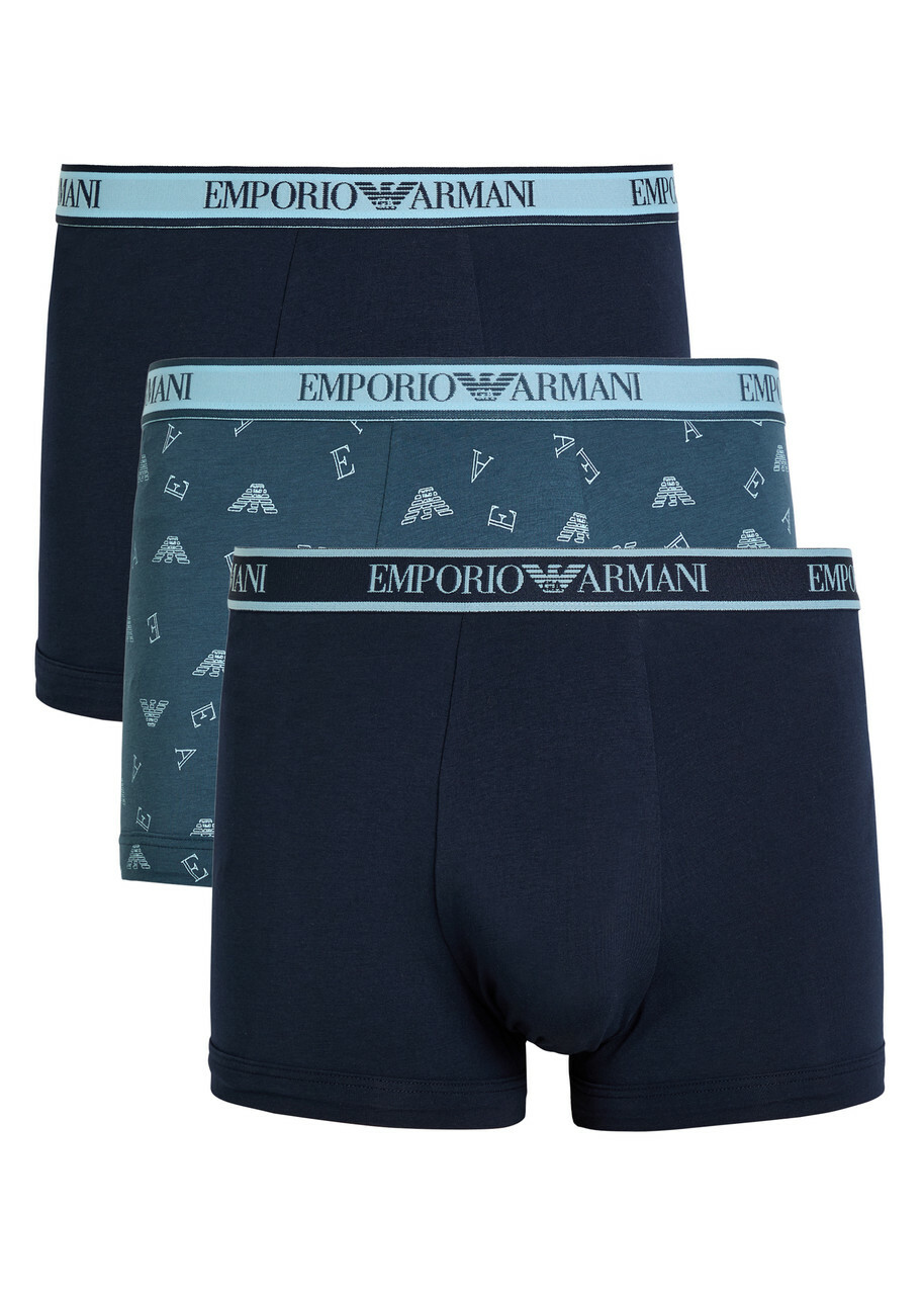 Emporio Armani Logo Stretch-cotton Trunks set of Three Blue