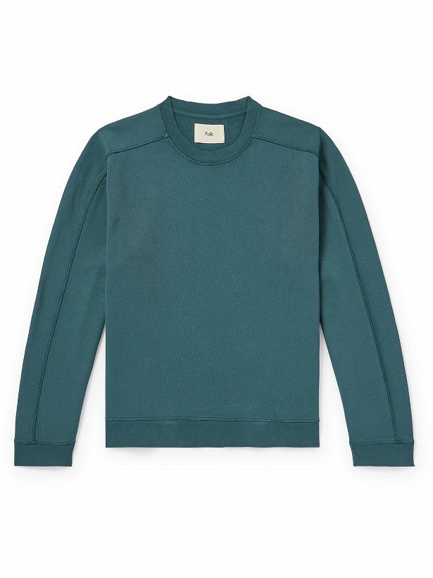 Photo: Folk - Prism Embroidered Cotton-Jersey Sweatshirt - Blue