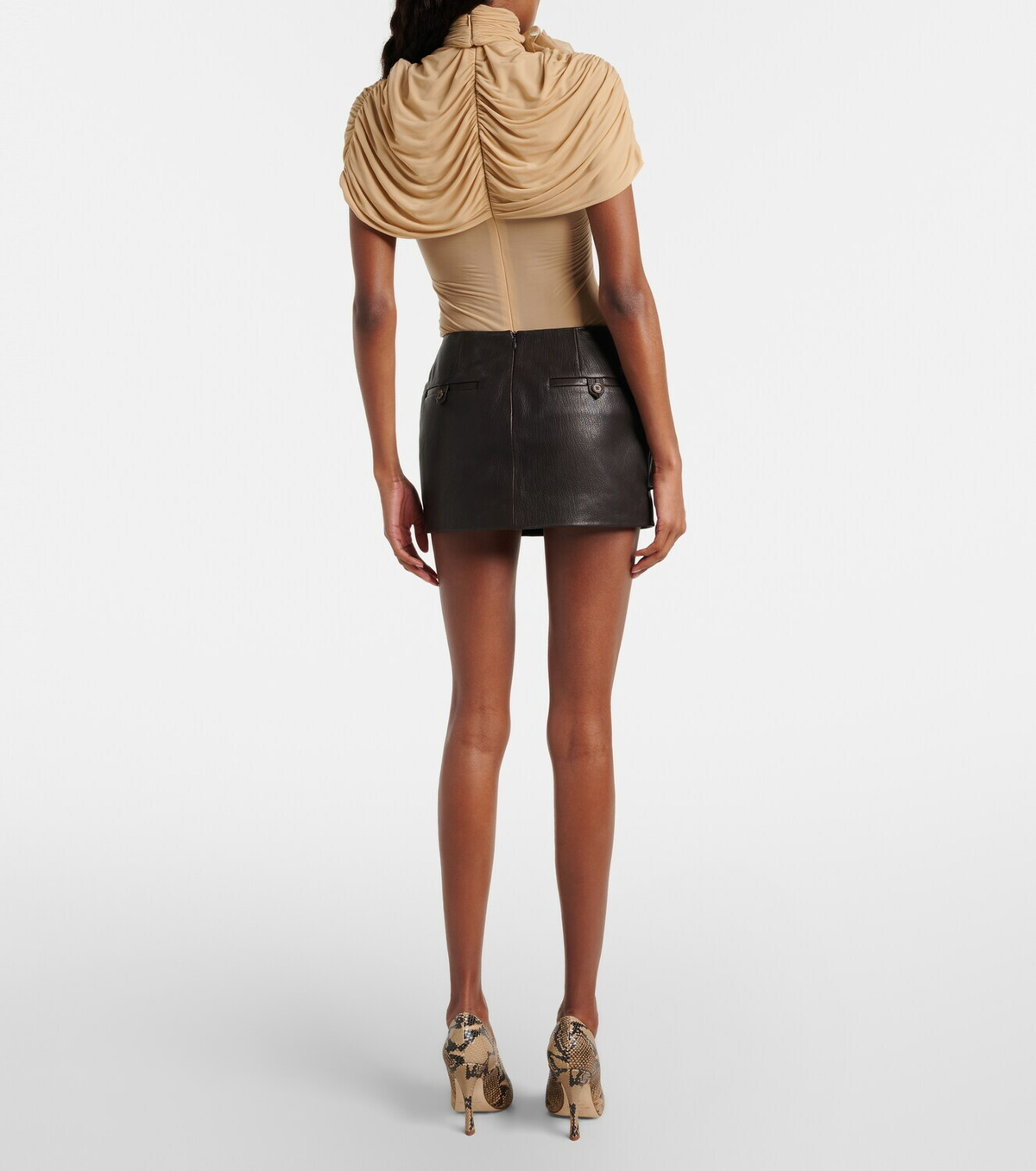 Magda Butrym Floral-appliqué leather miniskirt