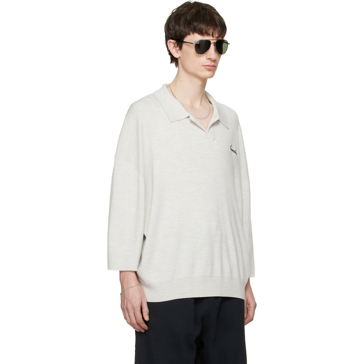 Fear of God ESSENTIALS Gray Signature Three-Quarter Sleeve 90s Knit Polo