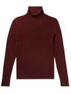 TOM FORD - Ribbed Silk Rollneck Sweater - Burgundy