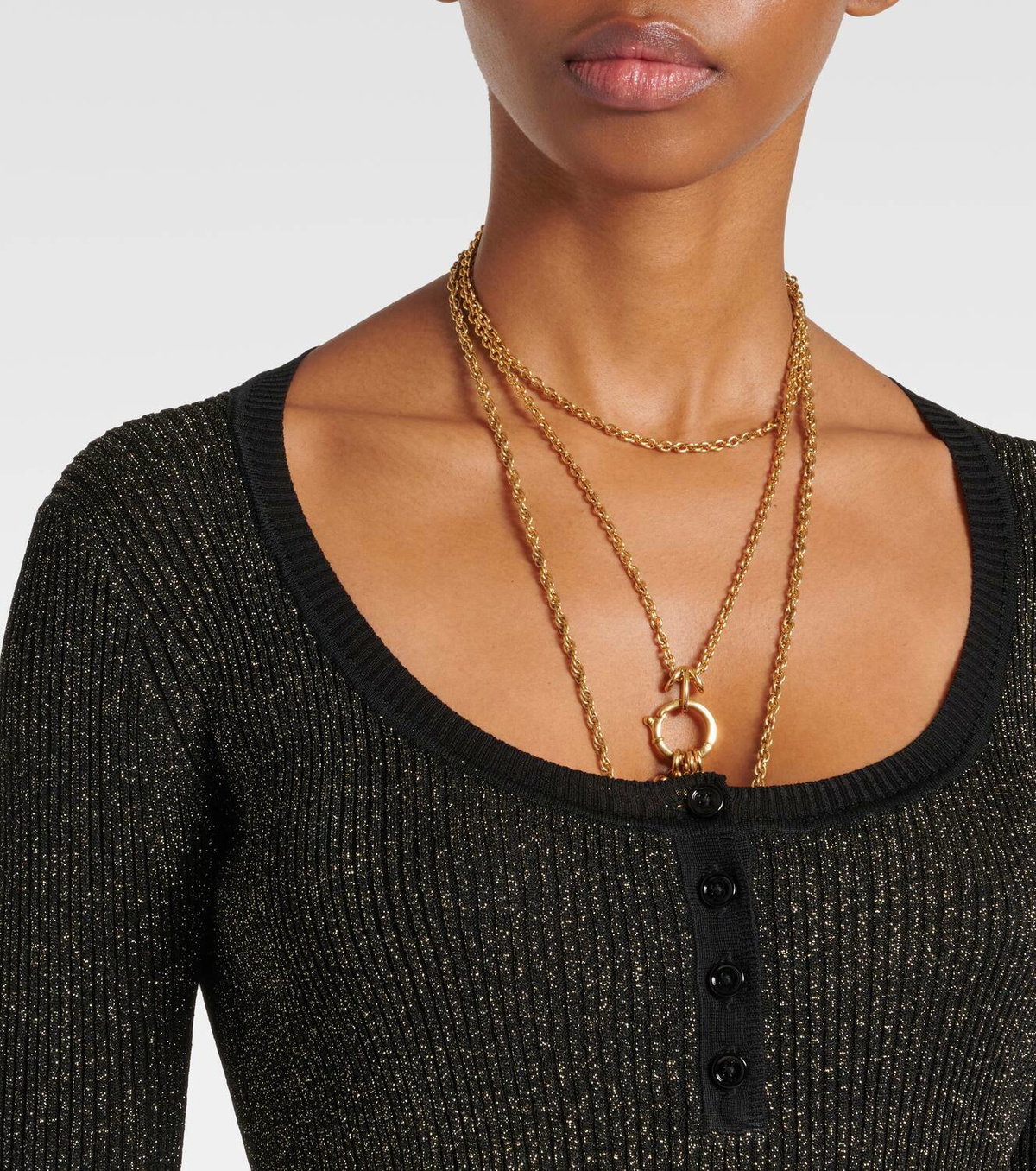 Chloé Ribbed-knit lurex® Henley shirt