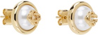 Casablanca Gold Pearl Logo Stud Earrings