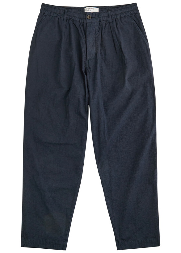 Photo: Universal Works Pleated Seersucker Trousers Navy