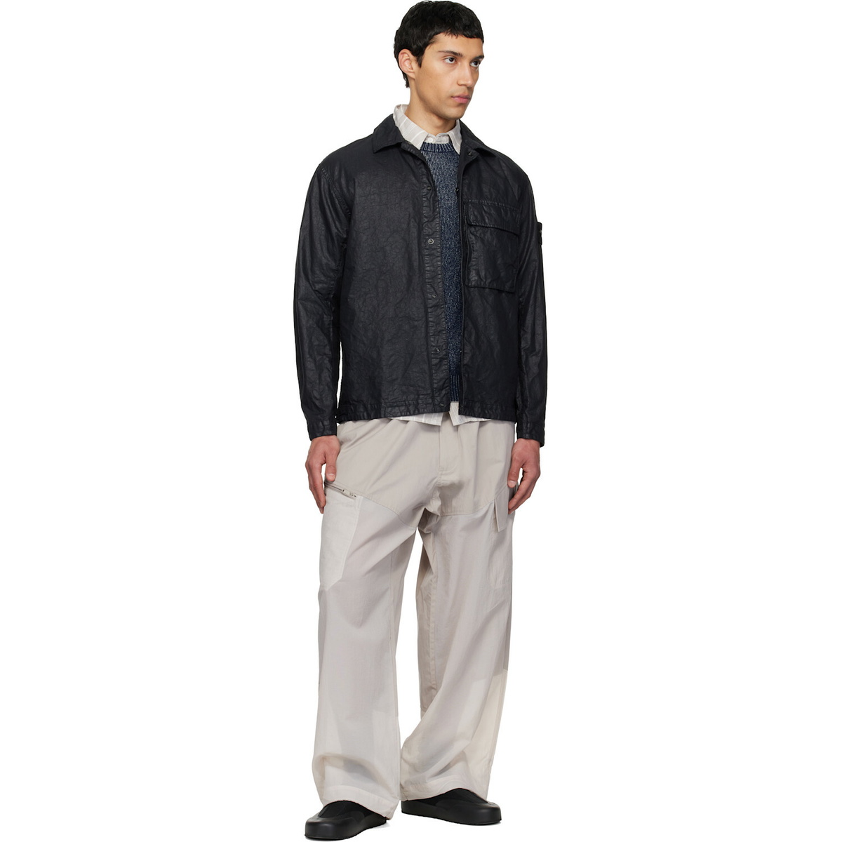 Stone Island Navy 5100033 Plated Rib Cotton Bouclé Sweater