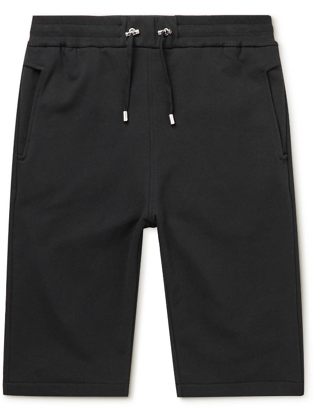 Photo: Balmain - Slim-Fit Logo-Flocked Cotton-Jersey Drawstring Shorts - Black