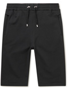 Balmain - Slim-Fit Logo-Flocked Cotton-Jersey Drawstring Shorts - Black