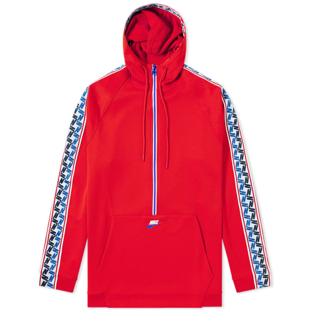 Nike Taped Poly Half Zip Hooded Sweat Red Nike