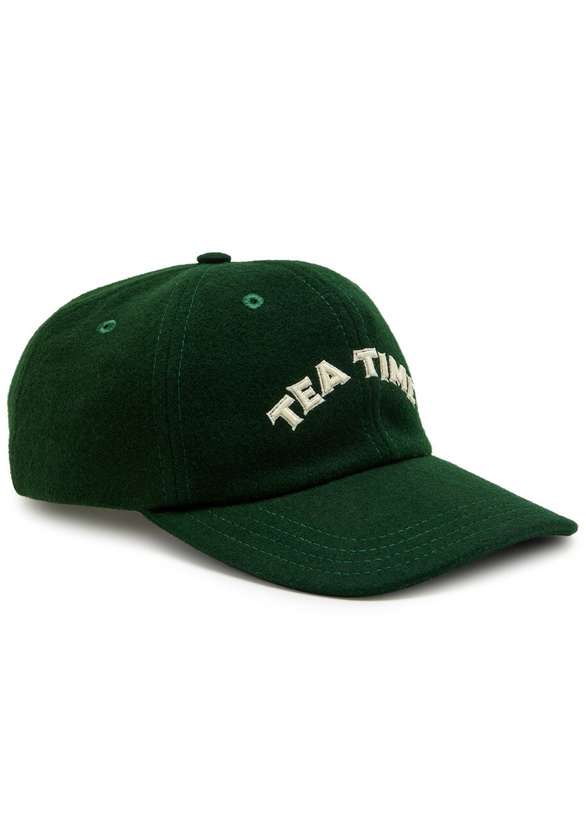 Photo: Drake's Tea Time Appliquéd Merino Wool cap - Dark Green - One Size