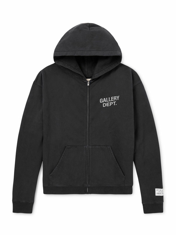 Photo: Gallery Dept. - 90's Logo-Print Cotton-Jersey Zip-Up Hoodie - Black
