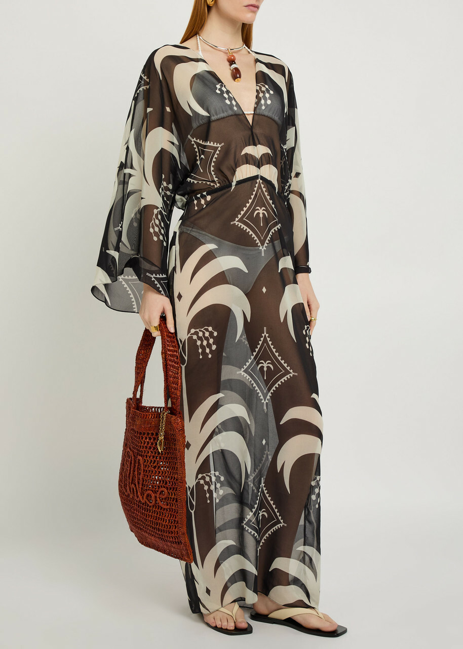 Johanna Ortiz Spiritual Healers Patterned Georgette Maxi Kaftan Black