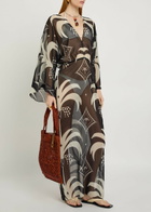 Johanna Ortiz Spiritual Healers Patterned Georgette Maxi Kaftan Black