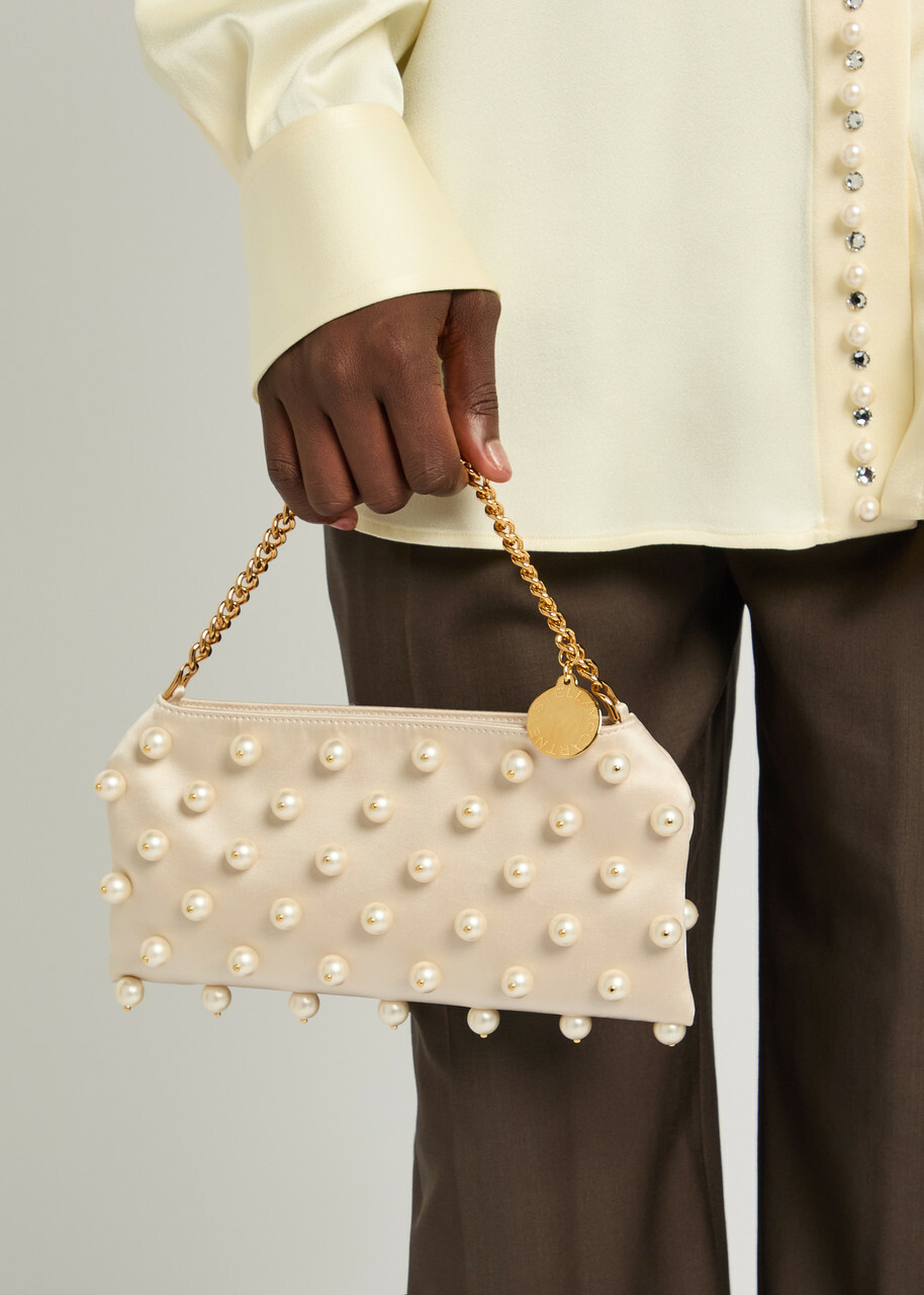 Stella Mccartney Falabella Mini Faux Pearl-embellished Satin Shoulder bag - White - One Size