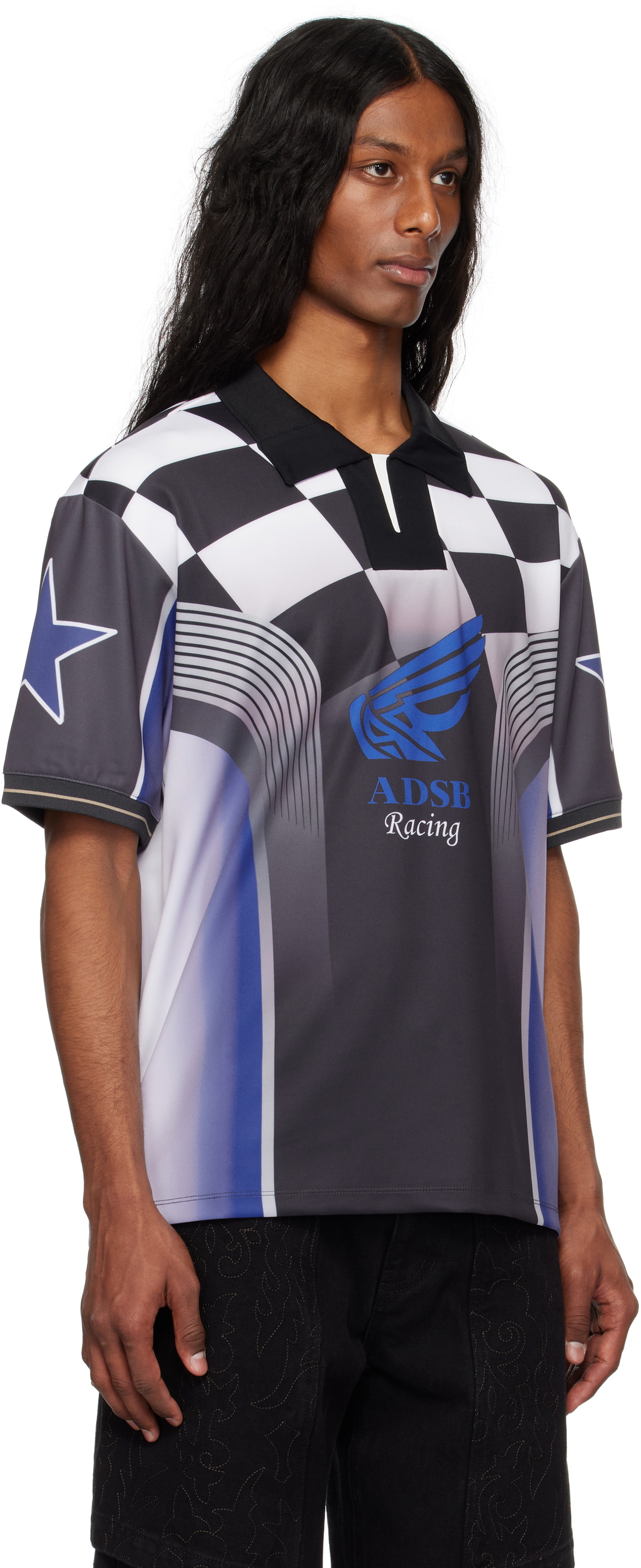 Andersson Bell Blue & Black Checkerboard Racing Polo