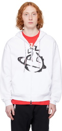 Vivienne Westwood White Stencil Orb Rugged Zip Hoodie
