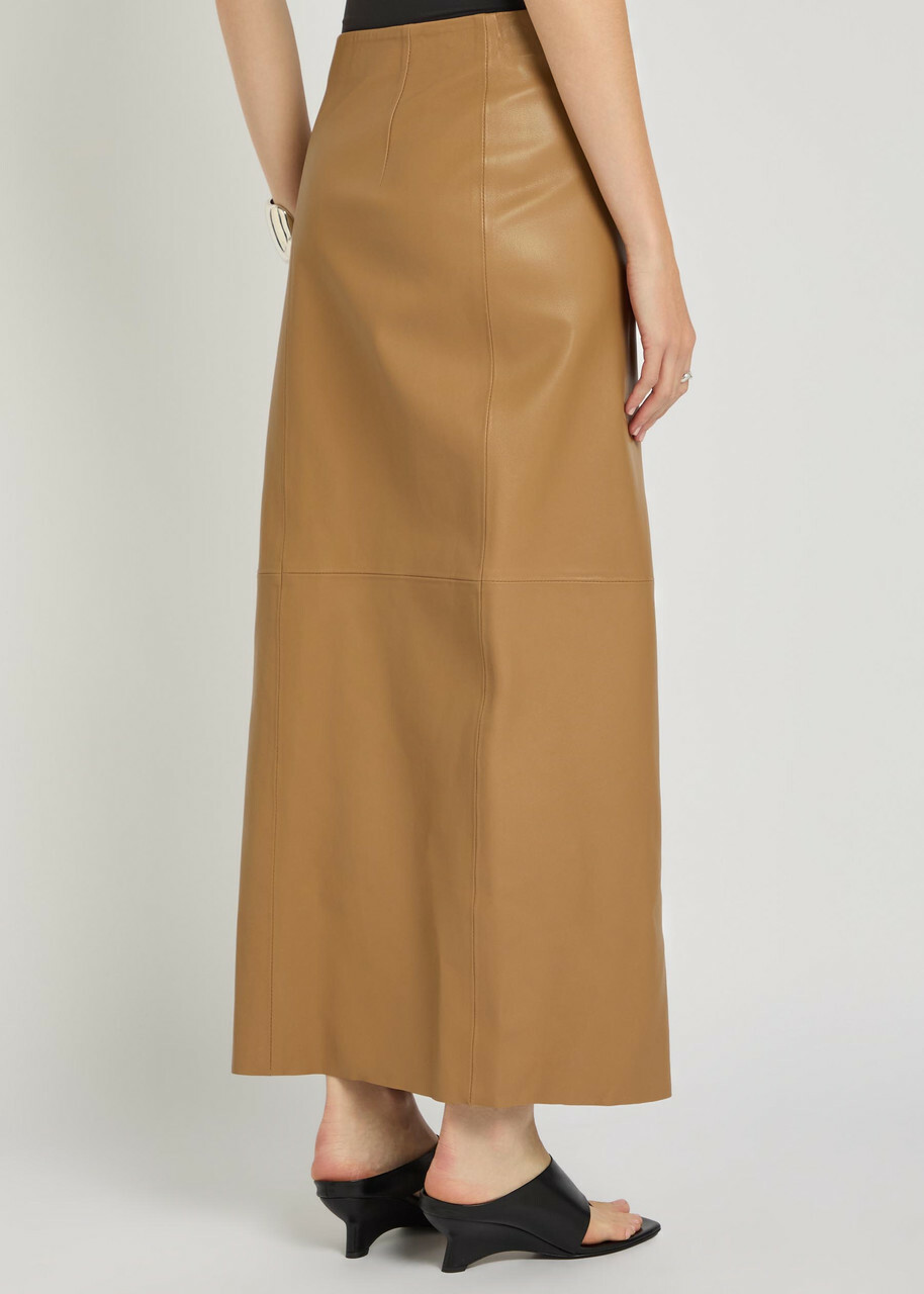 Nour Hammour Leather Maxi Wrap Skirt Light Brown
