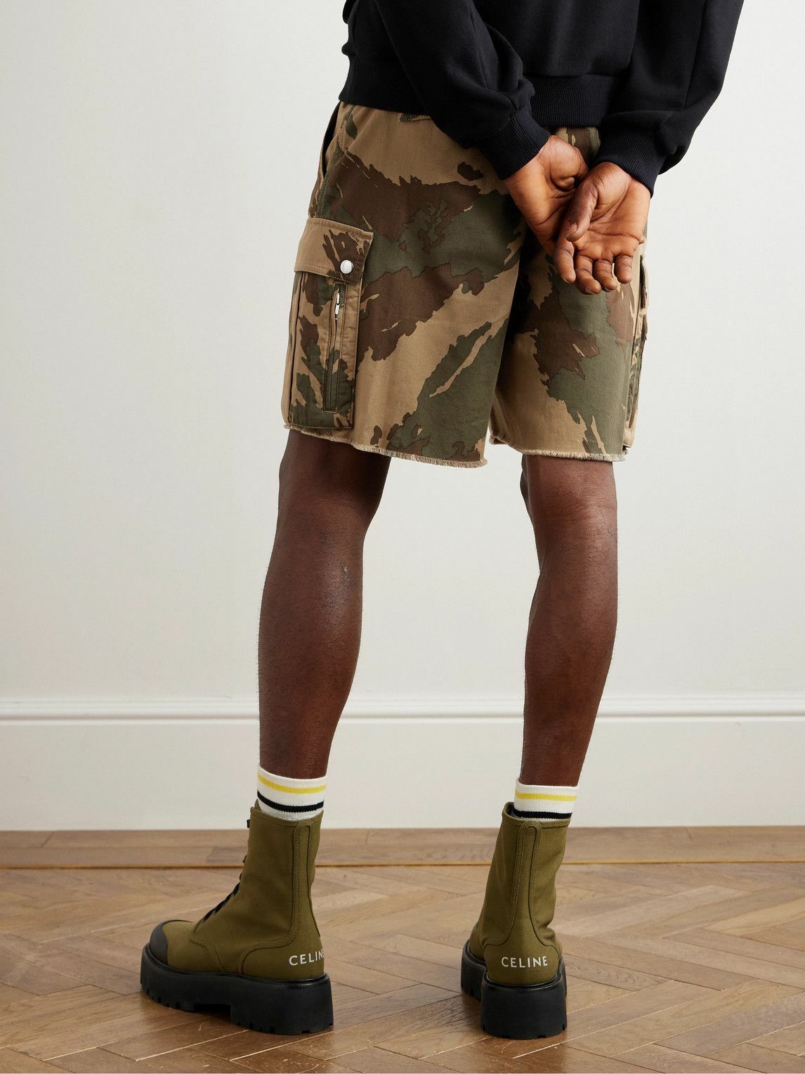 CELINE - Straight-Leg Camouflage-Print Cotton-Twill Cargo Shorts - Brown