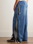 Greg Lauren - Wide-Leg Layered Distressed Jeans and Jersey Sweatpants - Blue