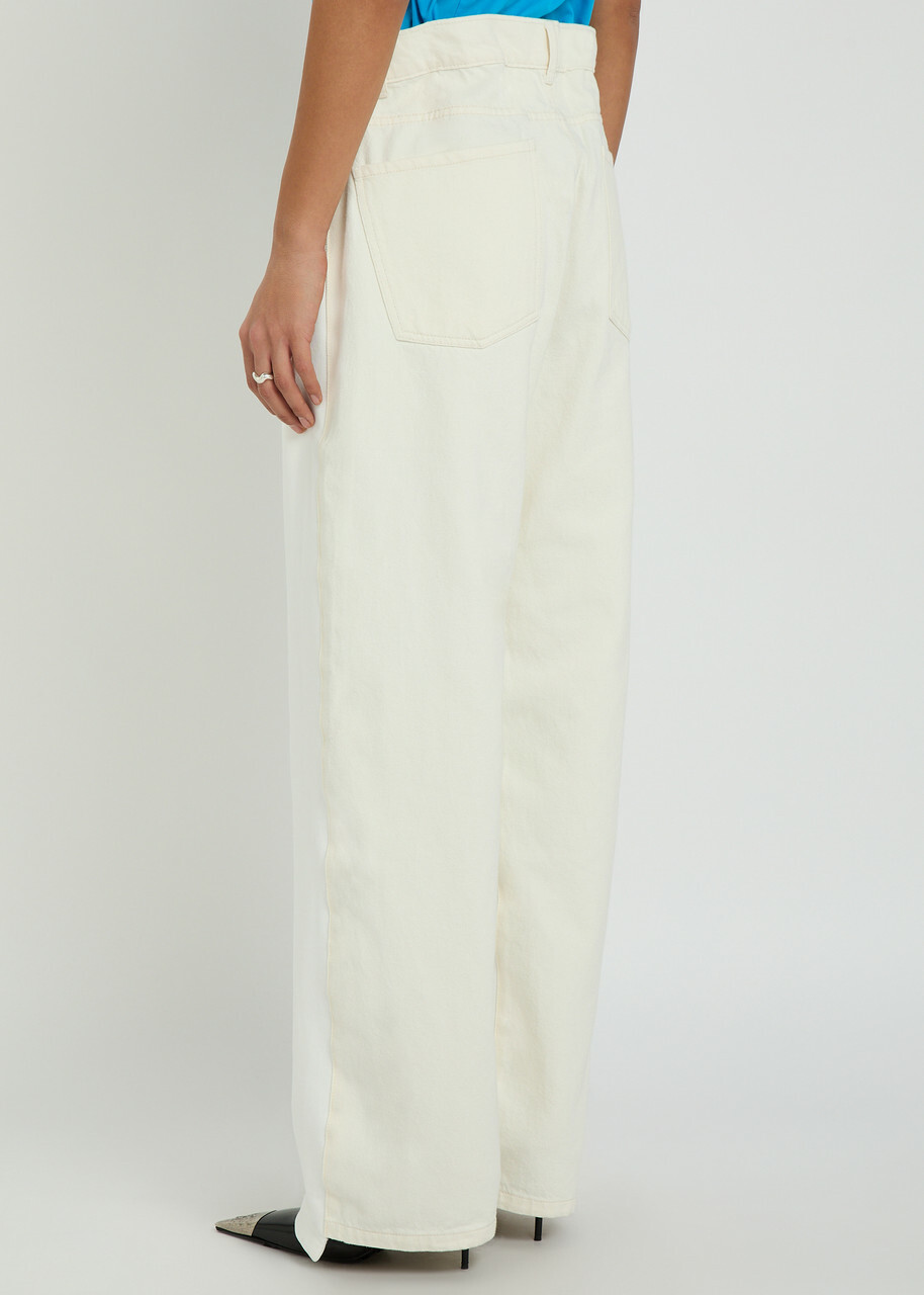 Bettter Contrasting Denim and Cotton Straight-leg Trousers White