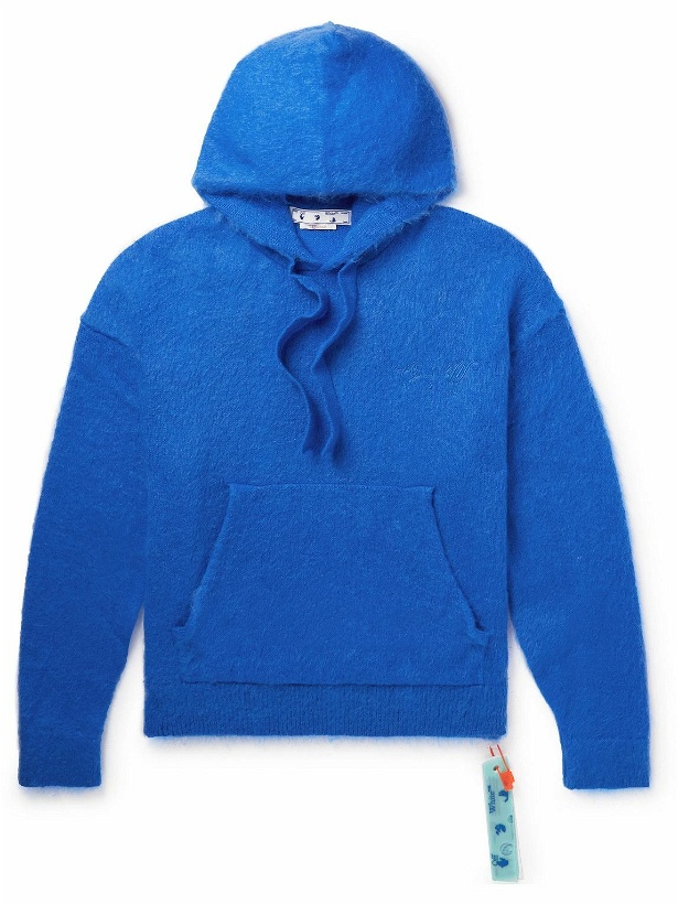 Photo: Off-White - Logo-Embroidered Brushed Mohair-Blend Hoodie - Blue