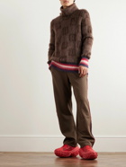 Balmain - Striped Printed Brushed Mohair-Blend Rollneck Sweater - Brown