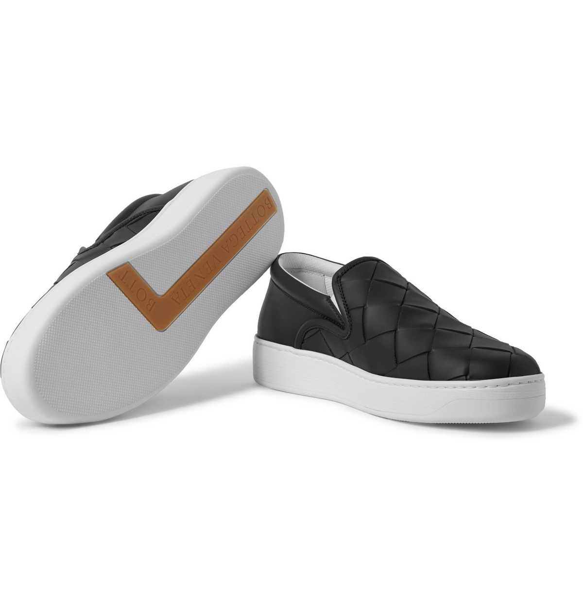 Bottega Veneta Intrecciato Leather Slip-on Sneakers in White